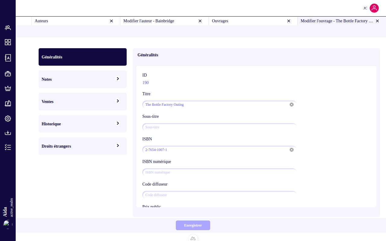 Fiche ouvrage en modification