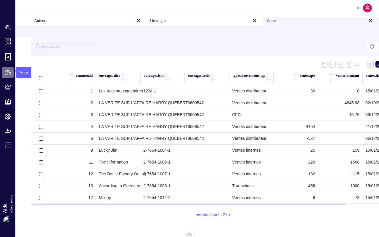 Liste des ventes